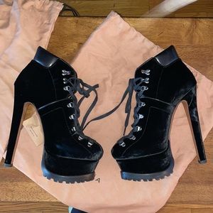 Alaia Black velvet Lace Up Boots Size 36.5